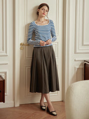 Mavis Striped U-neck Blue Knitted Top