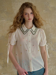 Hazel Double Collar Floral 100% Cotton Blouse