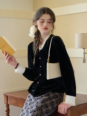 Mariam V-Neck Velvet Blouse