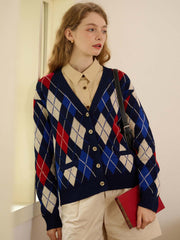 Jolene Argyle Patterned Dark Blue Knit Cardigan