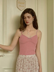 Greta Sweet V-Neck Lace-up Pink Suspender Top