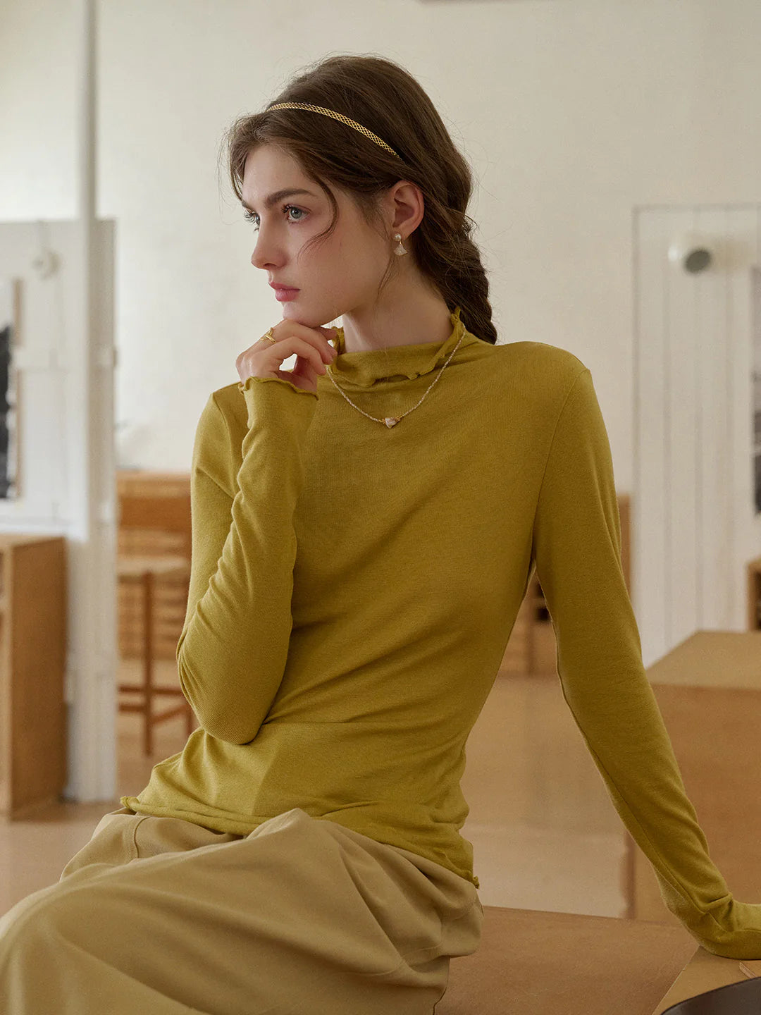 Adelina Half-High Collar Lyocell Merino Top