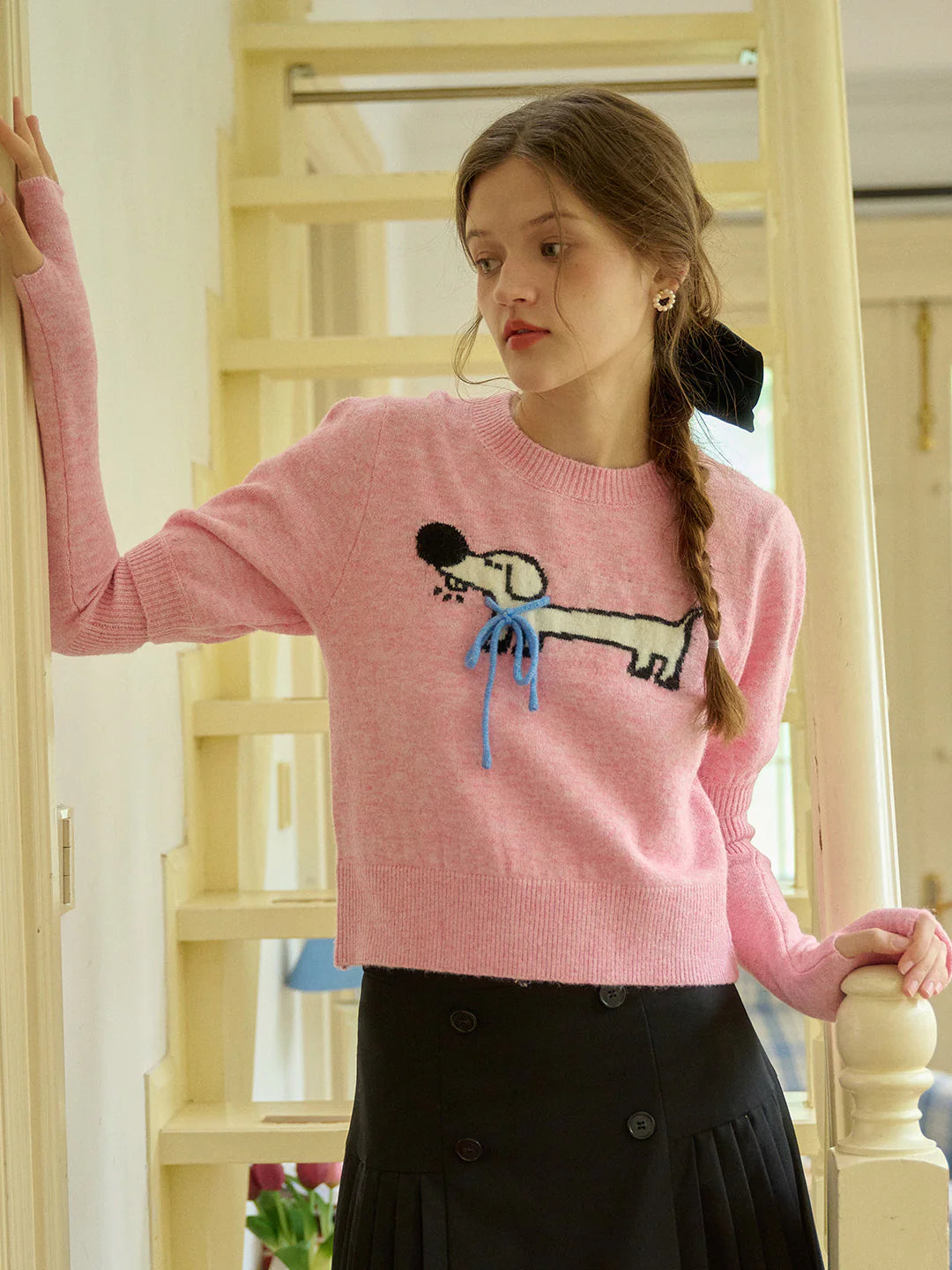 Lorelai Round Neck Puff Sleeve Bow Detail Pullover Sweater