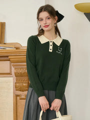 Freya Custom Collar Contrast Color Print Button-Front Blouse