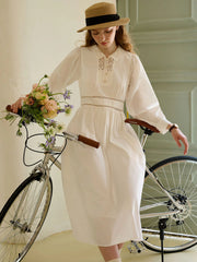 Alaiya Lace Paneled Hollow Puff Sleeve Dress