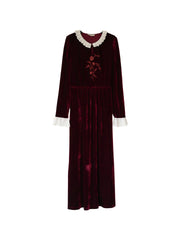 Aliana Round Neck Embroidery Velvet Dress
