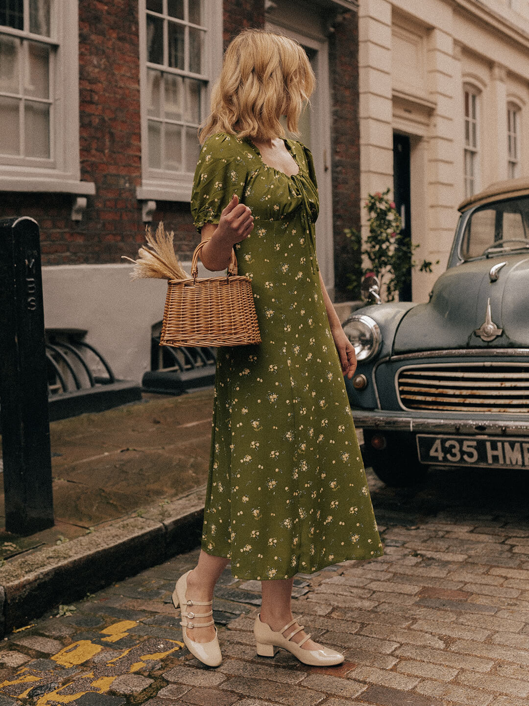 Magnolia Printed Floral Green Midi Dress