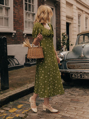 Magnolia Printed Floral Green Midi Dress