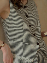 Sofia Round Neck Stripe 100% Linen Vest