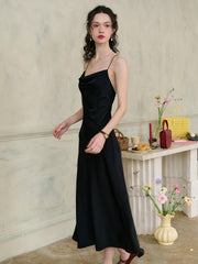 Amaris Versatile V-Neck Back Lace-up Black Suspender Dress