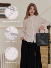 Journi Ruffle Collar Hollow 100% Cotton Blouse
