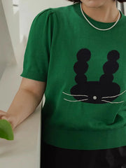 Chowxiaodou Puff-Sleeve Knit Linen T-Shirt