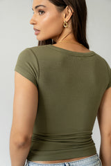 Freya Ribbed Top in Olive