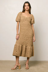Miley Bubble Texture Dress in Tan