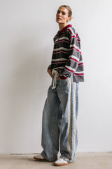 Megan Striped Top in Grey