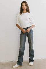 Andrea Mixed Media Top in Cream