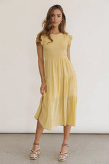 Cara Smocked Midi Dress in Yellow