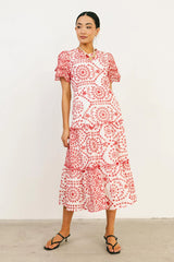 Alena Eyelet Lace Dress in Red
