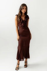 Reese Ruffle Maxi Dress in Red-Brown
