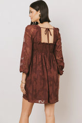 Miles Smocked Mini Dress in Red-Brown