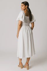 Janie Smocked Midi Dress in White