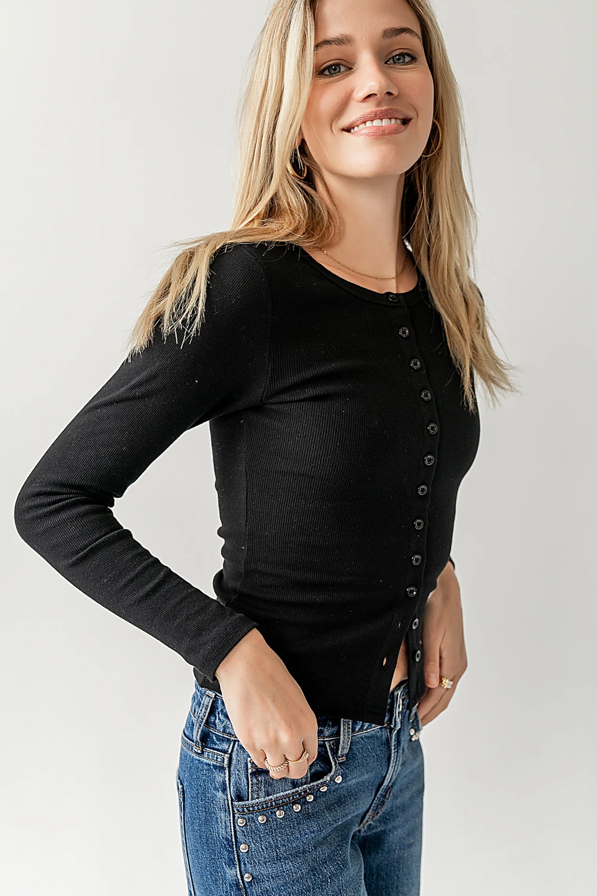 Mia Button Up Top in Black