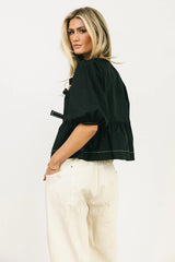 Elvie Peplum Tie Blouse in Black