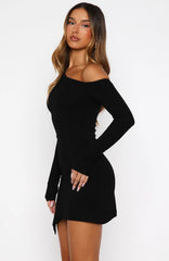 Living In The Moment Long Sleeve Mini Dress Black