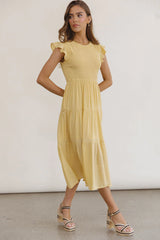 Cara Smocked Midi Dress in Yellow