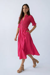Jonas Gingham Midi Dress in Pink