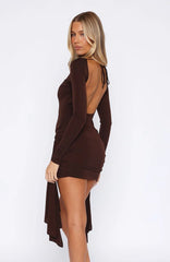 Love Game Long Sleeve Mini Dress Chocolate