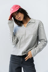 Kateri Striped Top in Heather Grey
