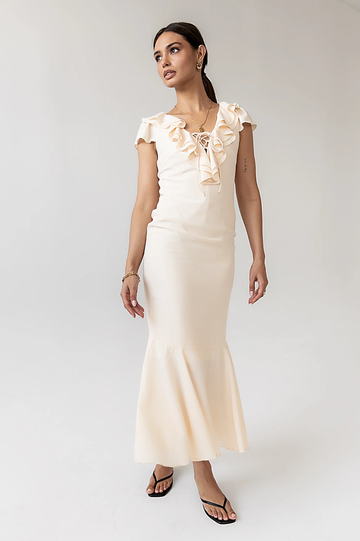 Reese Ruffle Maxi Dress in Ivory