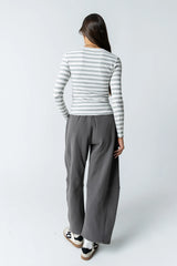 Mia Button Up Top in Striped Grey