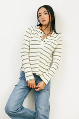 Franny Striped Grommet Top in Olive