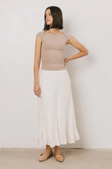 Leia Cap Sleeve Basic Top in Taupe
