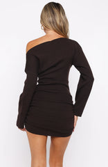 All Over You Long Sleeve Mini Dress Chocolate