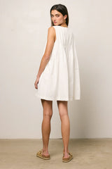 Arizona Pleated Babydoll Dress in White