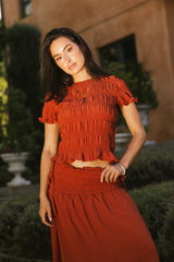 Micah Smocked Blouse in Rust