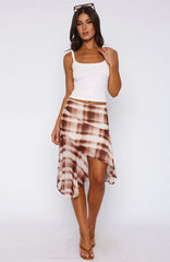 Crazy Romantic Midi Skirt Chocolate Plaid