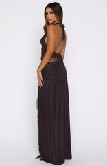 Mad At You Maxi Skirt Choc/Pink Polka Dot