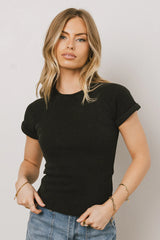 Kammie Ribbed Basic Tee in Black