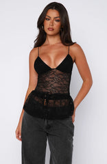 Vintage Postcard Lace Top Black