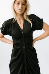 Opie Satin Midi Dress in Black