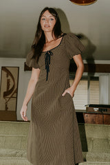 Elle Gingham Midi Dress in Brown