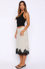 Knew It's You Midi Skirt Off White/Black Polka Dot