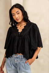 Faye Embroidered Blouse in Black