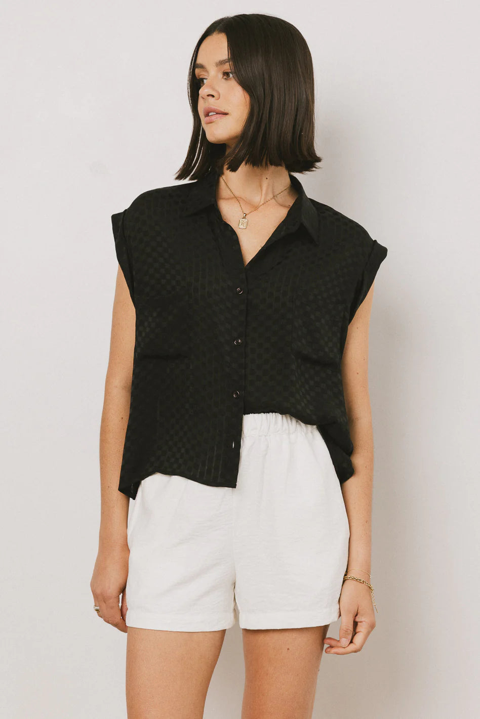 Luka Checkered Button Up in Black