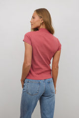Marley Mock Neck Tee in Berry