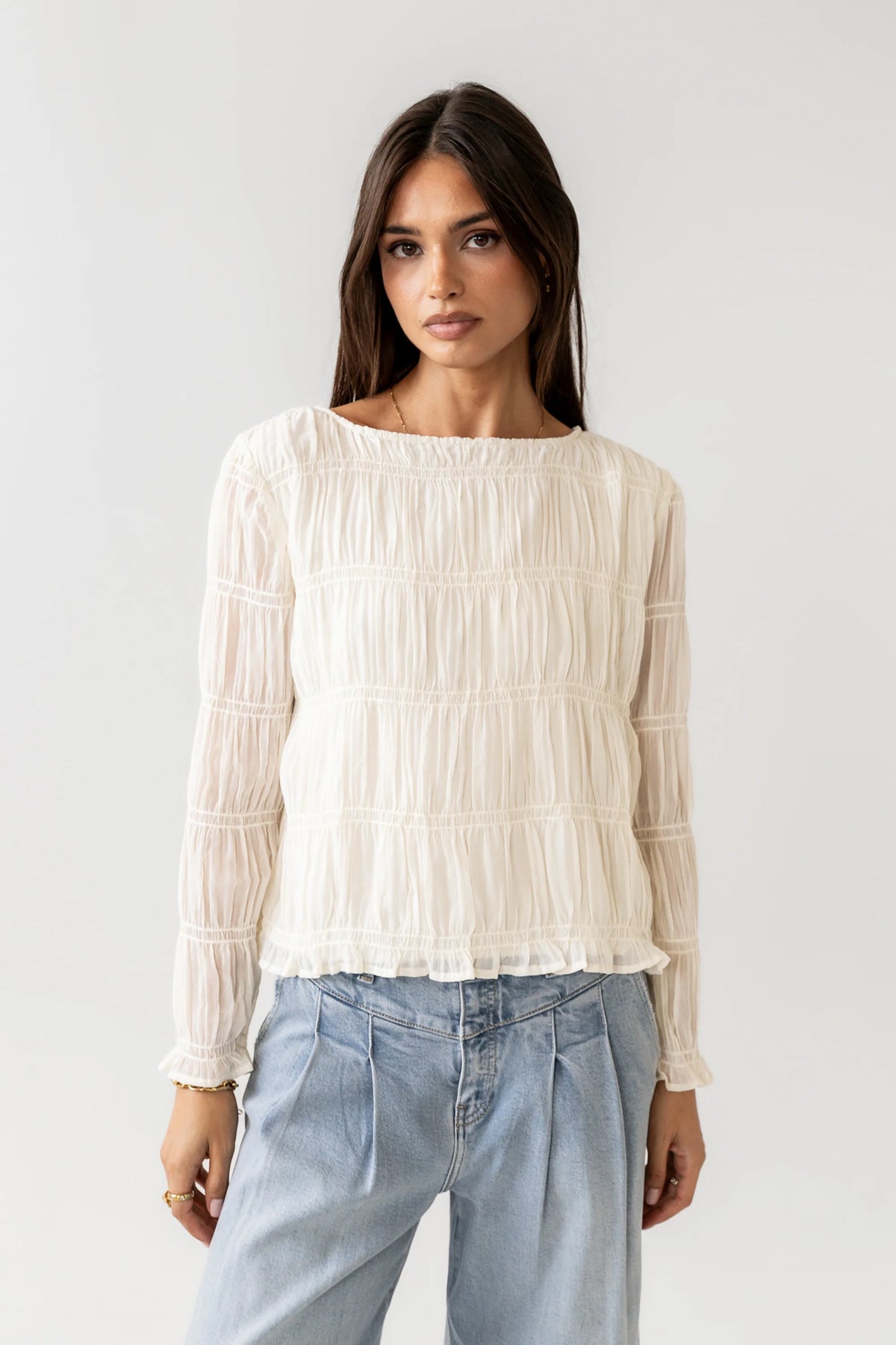 Zuri Smocked Blouse in Cream
